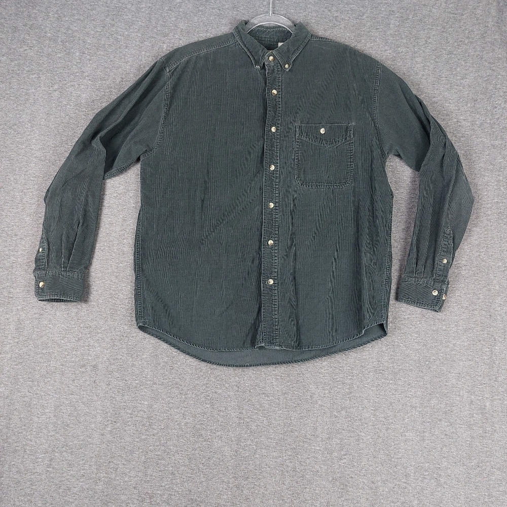 FALLS CREEK MENS VINTAGE BLACK CORDUROY LONG SLEEVE BUTTON DOWN SHIRT SIZE L